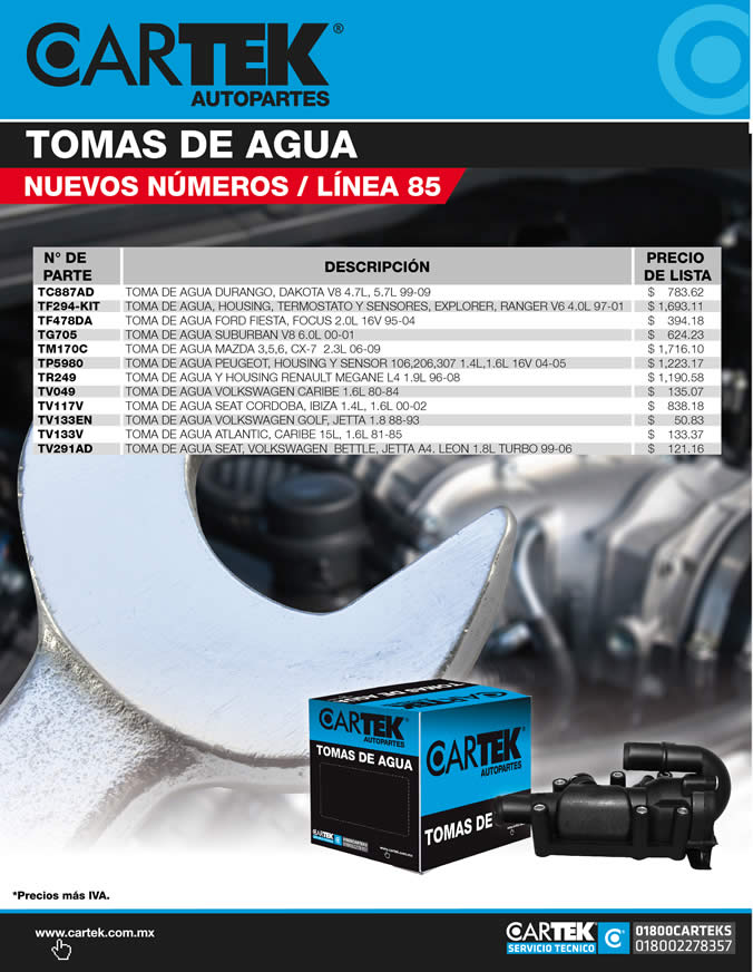 NUEVOS NUMEROS TOMAS DE AUGA CARTEK